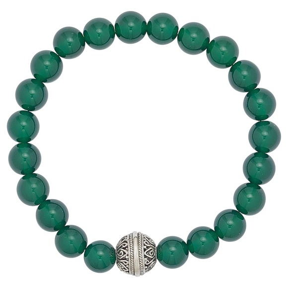 Samuel B. Collection Sterling Silver Green‎ Gemstone Beaded Bracelet Unisex - Picture 1 of 4